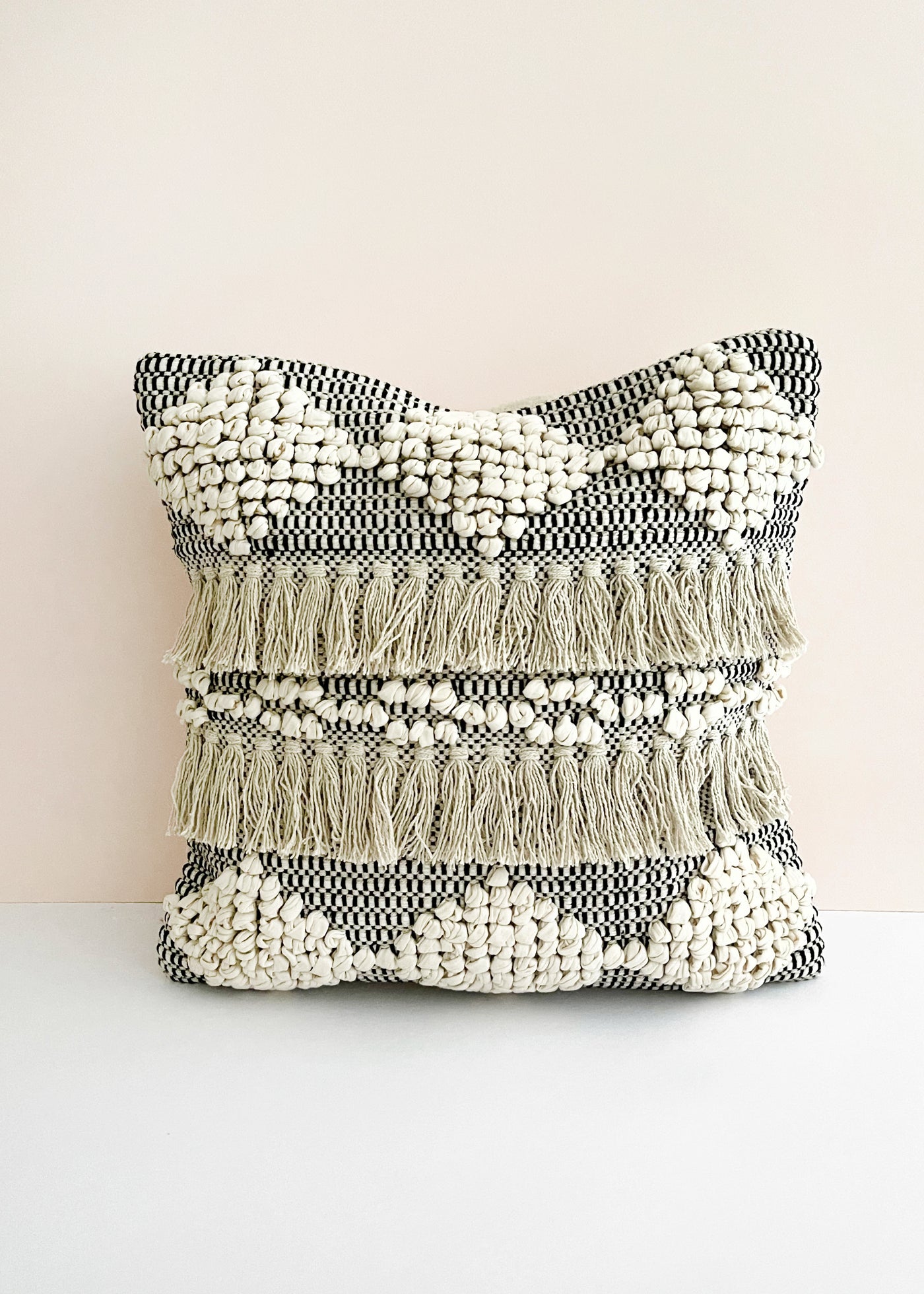 In-Haus Cushion - Linen Char Diamond Knots