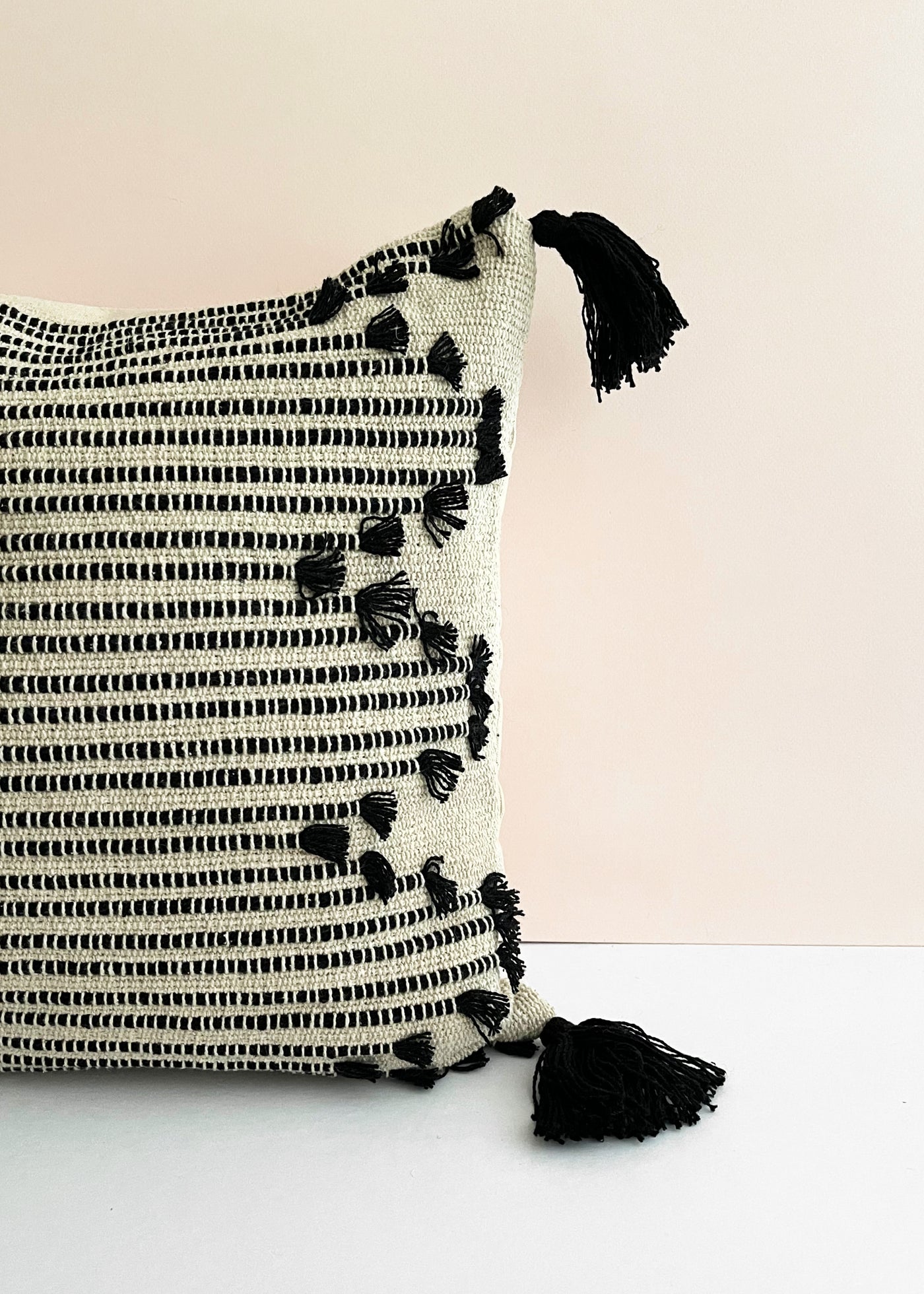 In-Haus Cushion - Linen + Black Tassels