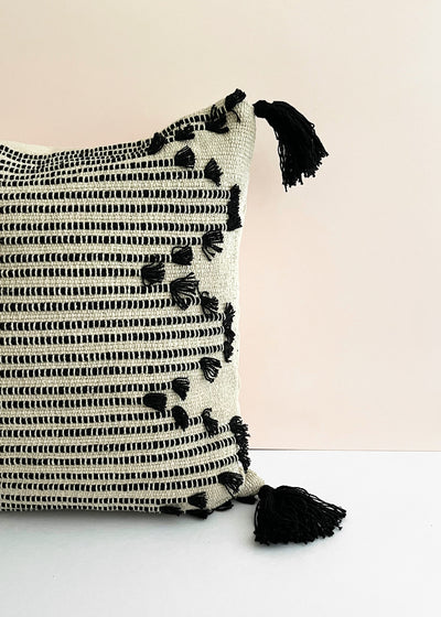 In-Haus Cushion - Linen + Black Tassels