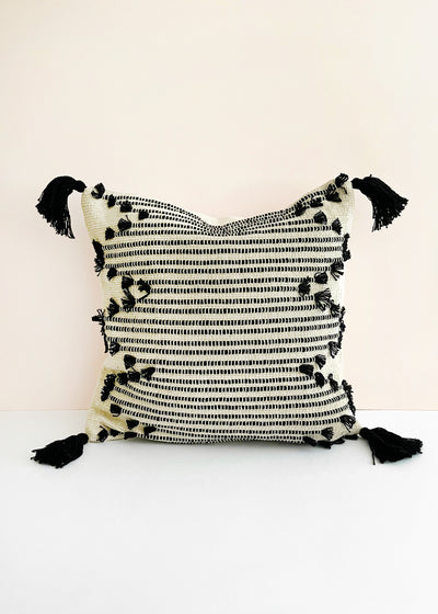 In-Haus Cushion - Linen + Black Tassels