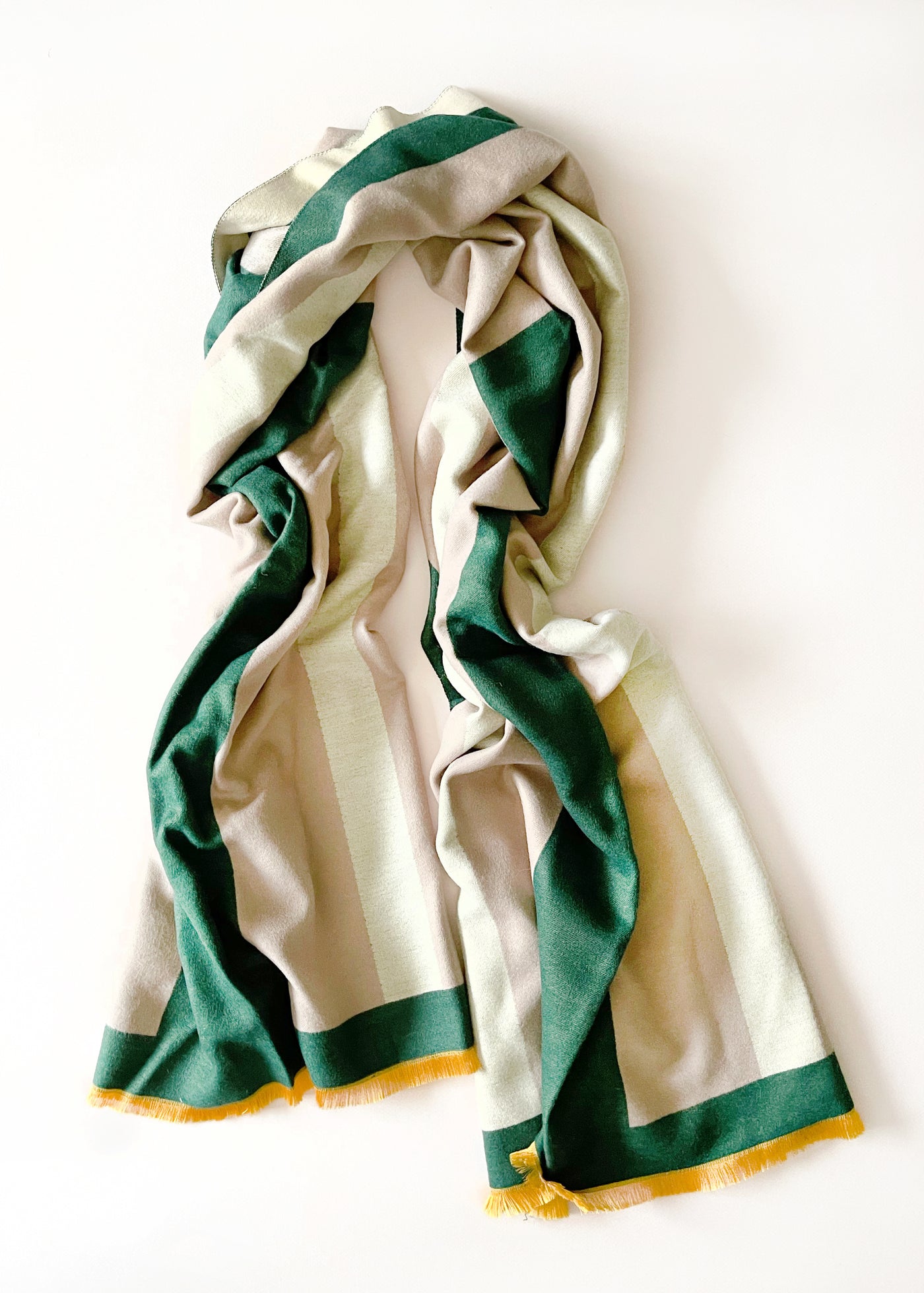 In-Haus Luxe Cashmere Blend Scarf - Forest Latte Stripe