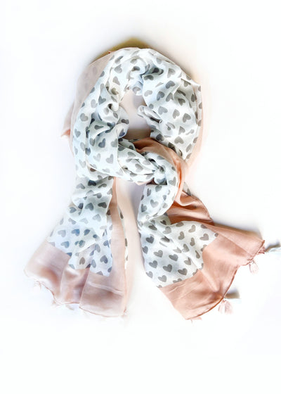 In-Haus Luxe Scarf - White + Grey Hearts