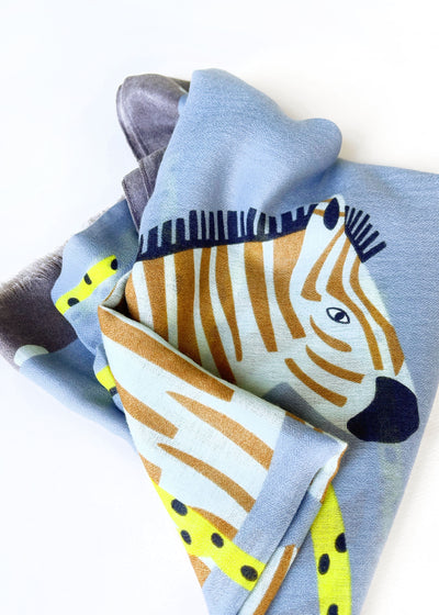 In-Haus Luxe Shawl Scarf - Steel Blue/Mauve Citron Slate Zebra