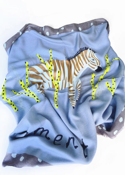 In-Haus Luxe Shawl Scarf - Steel Blue/Mauve Citron Slate Zebra