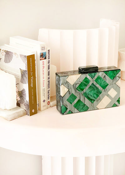 In-Haus Acrylic Inlay Clutch Bag - Deco Steal Pearl Emerald