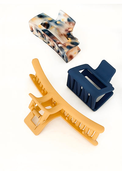 In-Haus Acrylic Hair Clips - Sandy Ochre + Inky Blues