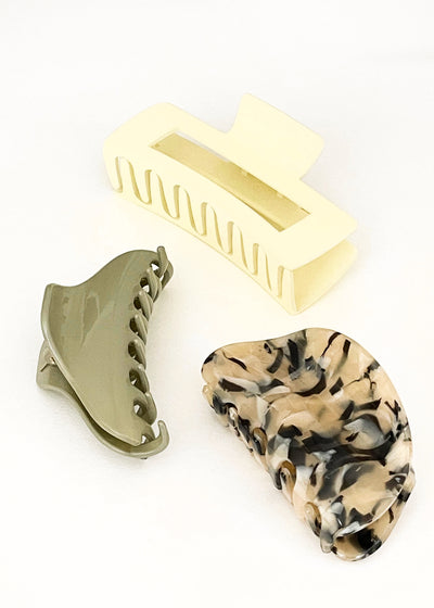 In-Haus Acrylic Hair Clips - Cornsilk Cream /Khaki + Tan Black Quartz