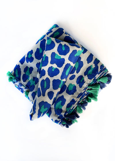 In-Haus Luxe Scarf - Emerald + Navy Leopard Print