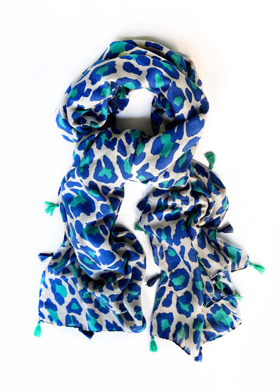 In-Haus Luxe Scarf - Emerald + Navy Leopard Print