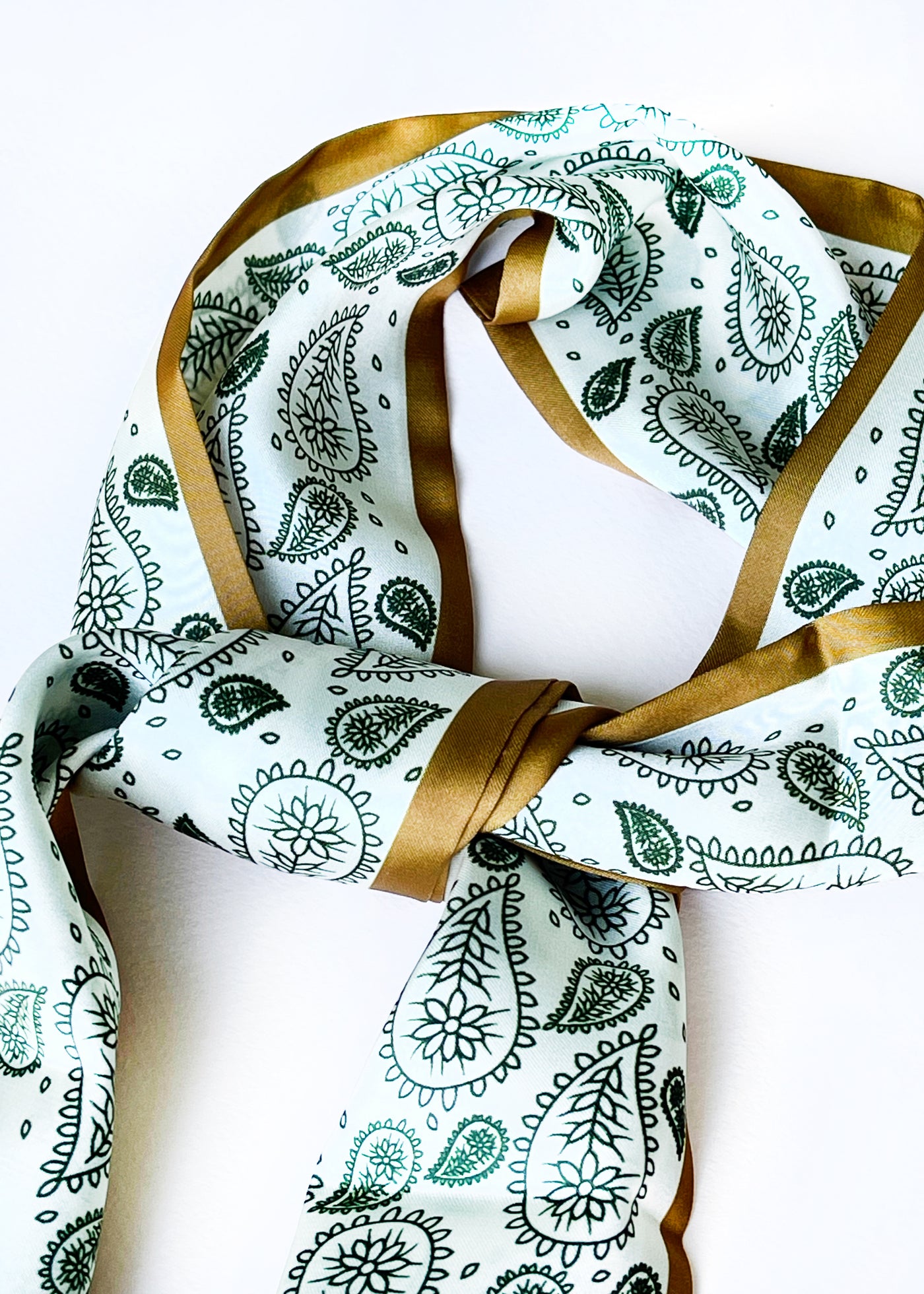 In-Haus Luxe Neck Tie Scarf - Forest Ivory Paisley