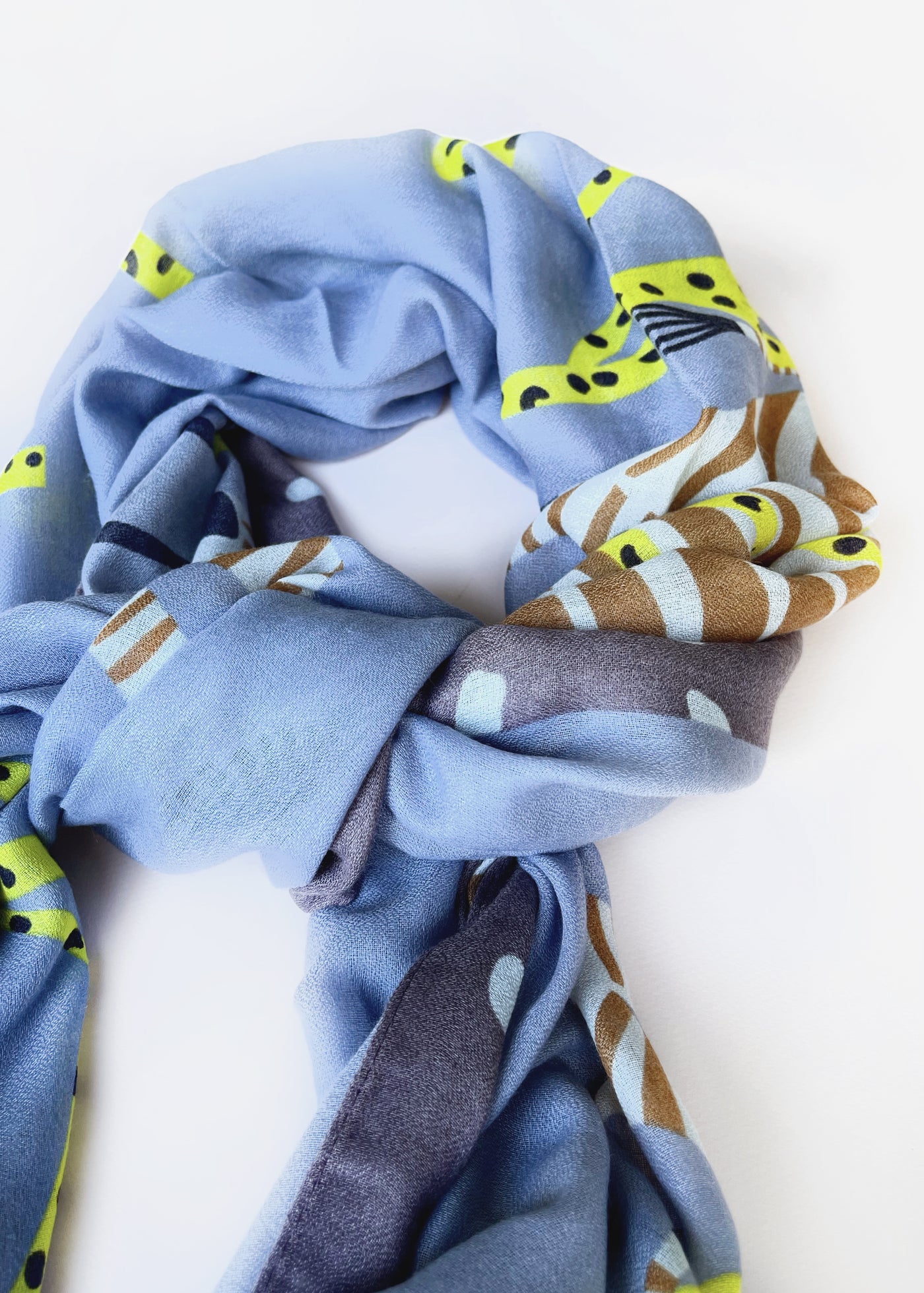 In-Haus Luxe Shawl Scarf - Steel Blue/Mauve Citron Slate Zebra