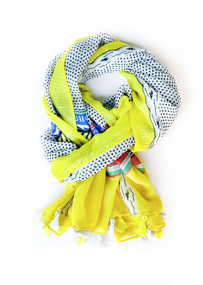 In-Haus Luxe Scarf - Yellow White with Mini Black Dots